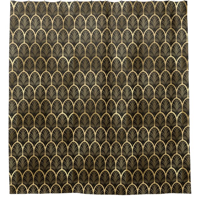 Black and Gold Art Deco Gatsby Pattern Shower Curtain (Front)
