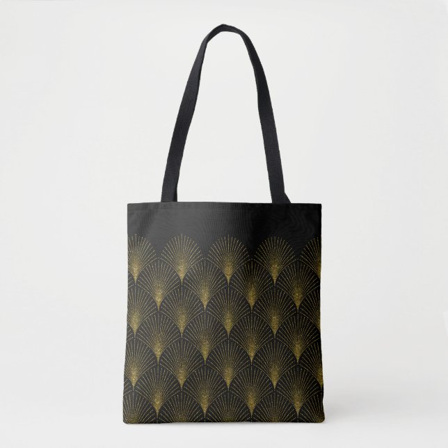 Black And Gold Art-Deco Geometric Pattern Tote Bag (Front)