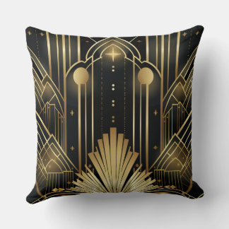 Black and Gold Art Deco - Geometric Vintage Elegan Cushion