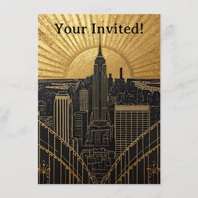 Black and Gold Art Deco Invitation (Front)