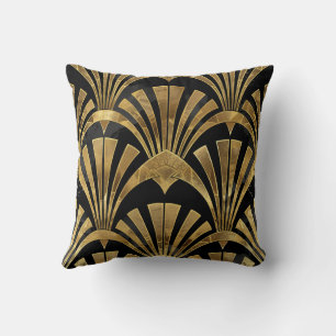 Black and gold art deco luxury pattern cushion