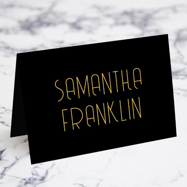 Black and Gold Art Deco Name Place Cards (Fold Your Own Individual Guest Name Place Cards)