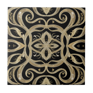 Black and Gold Art Deco Ornate Design Tile