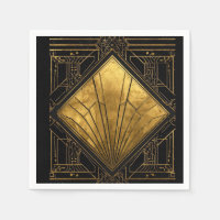 Black and Gold Art Deco Paper Napkins