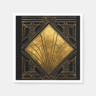 Black and Gold Art Deco Paper Napkins
