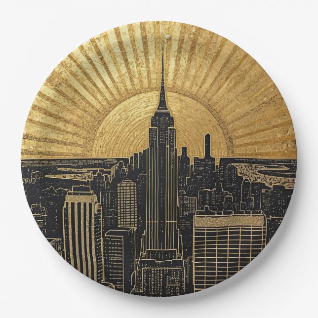 Black and Gold Art Deco Paper Napkins Paper Plate (Front)