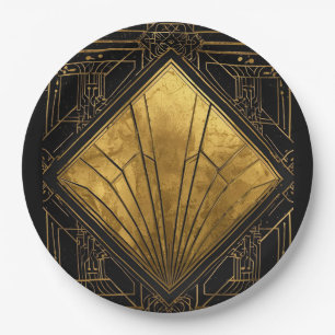 Black and Gold Art Deco Paper Plate