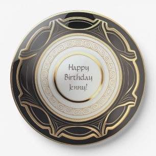 Black and Gold Art Deco Paper Plates Personalised