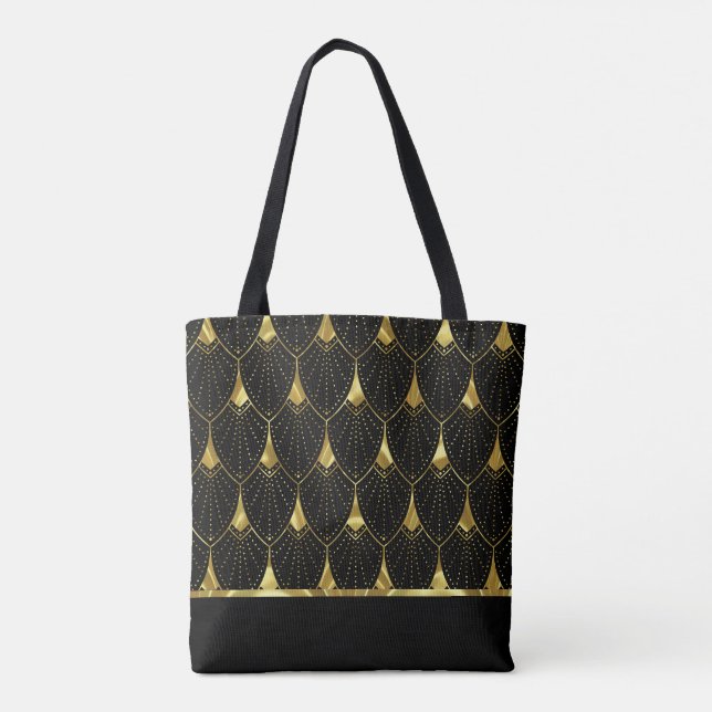 Black and gold Art Deco Pattern Tote Bag (Back)