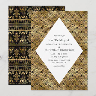 Black and Gold Art Deco Pattern Wedding Invitation