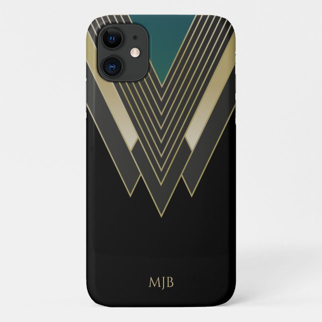 Black and Gold Art Deco Pattern with Monogram Case-Mate iPhone Case (Back)