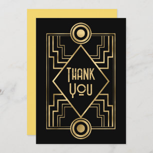 Black and Gold Art Deco Photo Thank You Card