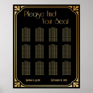 Black and Gold Art Deco Reception Seating Chart