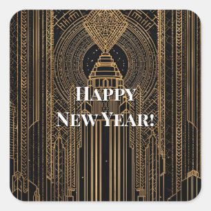 Black and Gold Art Deco  Square Sticker