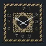 Black and gold Art Deco Square Wall Clock<br><div class="desc">Great clock design. You will love it like others. Be free to use this design for other product you like or to customise and add your text. Follow me for more. Thank you. Have a nice day.</div>