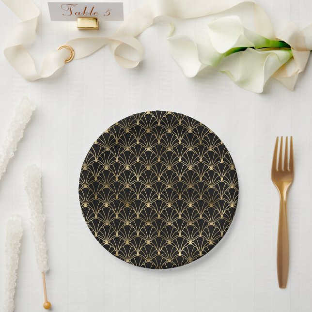 Black and Gold Art deco Wedding Party Paper Plate (Wedding)