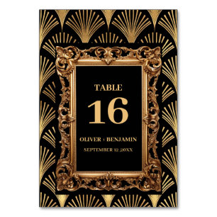 Black and Gold Art Deco Wedding Table Number
