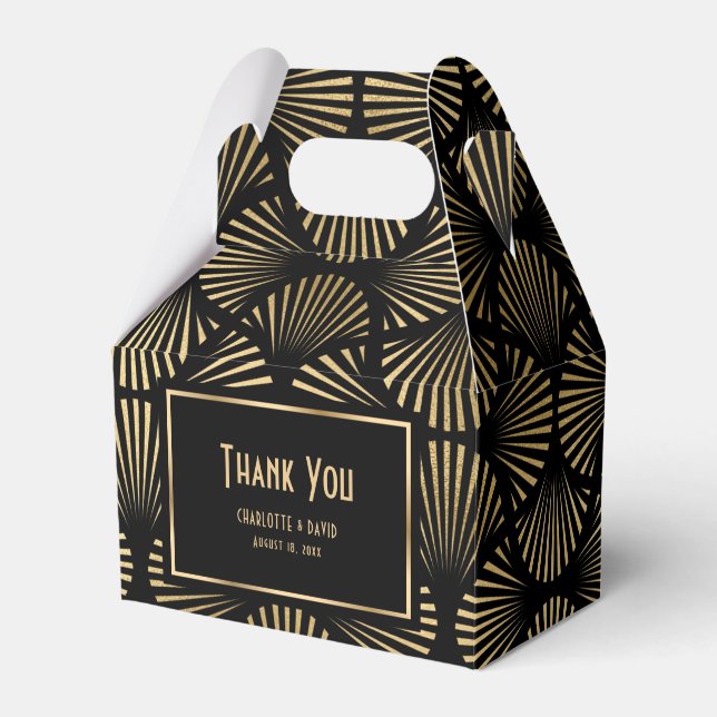 Black and Gold Art Deco Wedding Thank You Favour Box (Front Side)