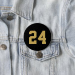 Black and Gold Athlete Jersey Number 7.5 Cm Round Badge<br><div class="desc">Cheer on your favorite sports team, football player or just show off your school pride with a custom personalized spirit button! Personalize with a player's jersey number or other custom text. Perfect for football, basketball, baseball and soccer games! Create custom pins for the whole team, cheerleaders, parents and siblings to...</div>