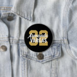 Black and Gold Athlete Jersey Number 7.5 Cm Round Badge<br><div class="desc">Cheer on your favourite sports team, football player or just show off your school pride with a custom personalised spirit button! Personalise with a player's jersey number or other custom text. Perfect for football, basketball, baseball and soccer games! Create custom pins for the whole team, cheerleaders, parents and siblings to...</div>