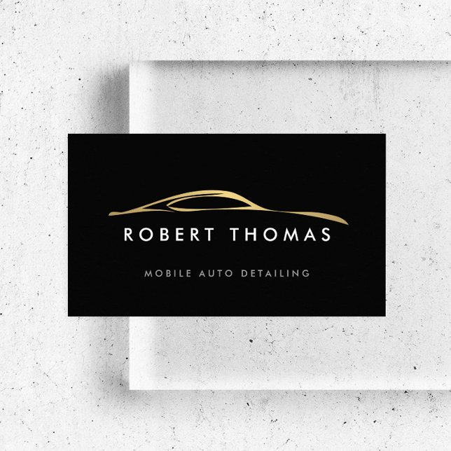 Black and Gold Auto Detailing, Auto Repair Logo Business Card (Creator Uploaded)
