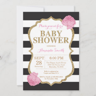 Black and Gold Baby Shower Invitation Glitter