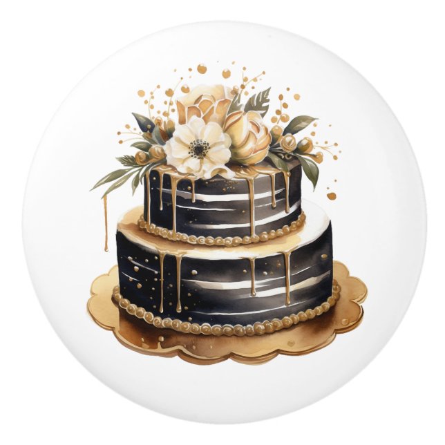 Black and Gold Bakery Ceramic Knobs (Front)