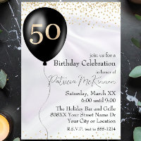 Black and Gold Balloon White Satin 50th Birthday