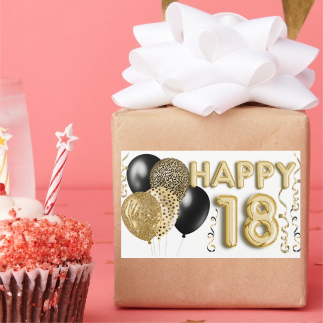 Black and Gold Balloons 18th Birthday Rectangular Sticker (Party)