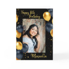 Black and gold balloons one photo birthday card