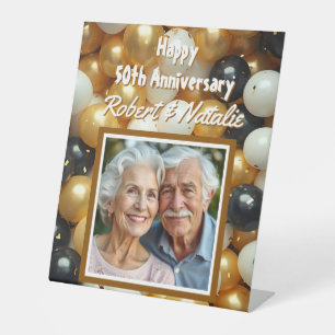Black and Gold Balloons   Personalised Anniversary Pedestal Sign