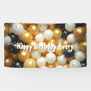 Black and Gold Balloons   Personalised Birthday Banner