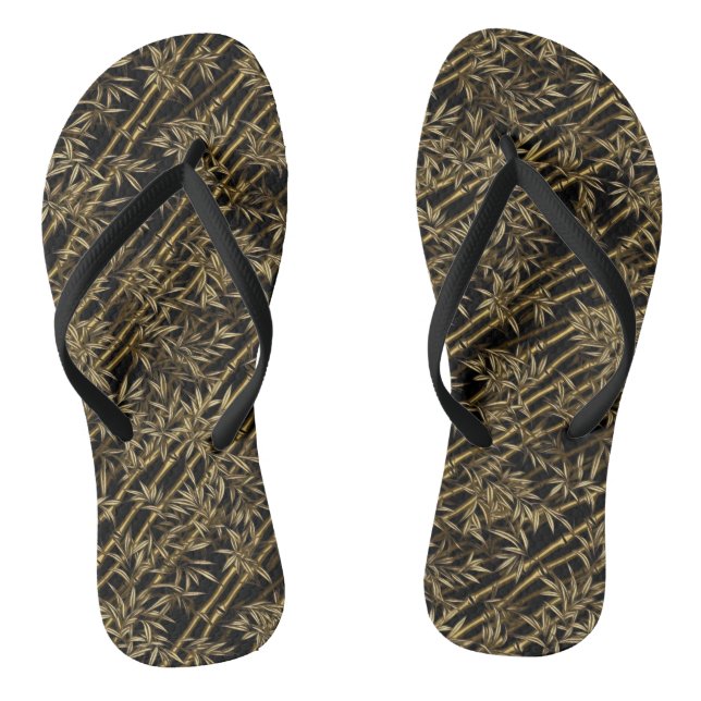 Black and Gold Bamboo Pattern Flip Flops (Footbed)
