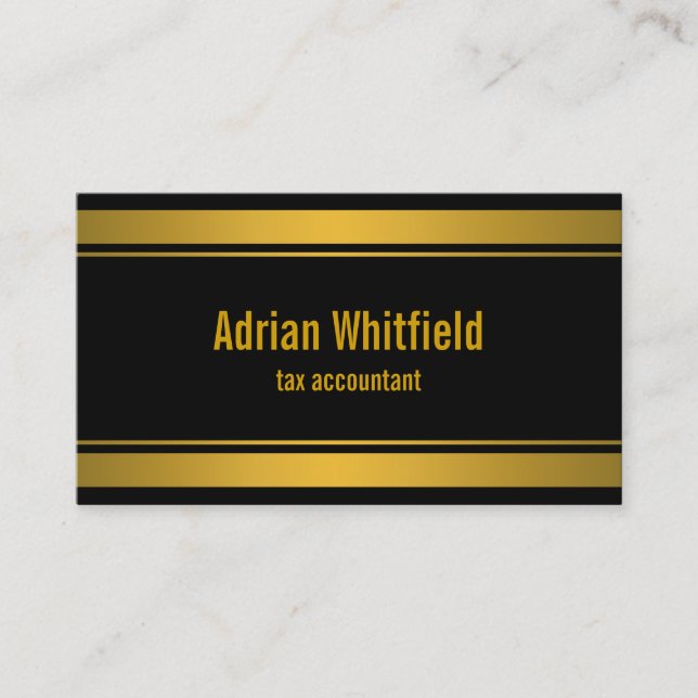 Black and Gold Bar Borders Horizontal Accountant Business Card (Front)