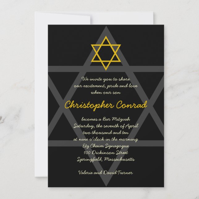 Black and Gold Bar Mitzvah Invitation (Front)