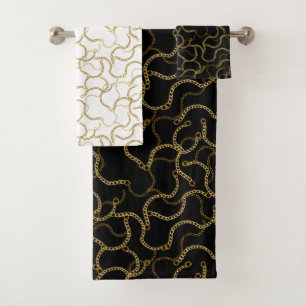 Black And Gold Baroque Chain Bath Towel Set