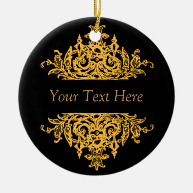 Black and Gold Baroque Christmas Ornament (Front)