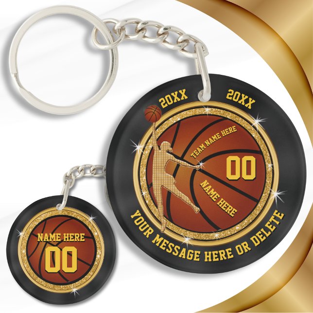 Black and Gold Basketball Keychains for Girls (Senior Night Basketball Gifts.  Basketball Team Gifts for Girls. Personalized Basketball Keychains.)