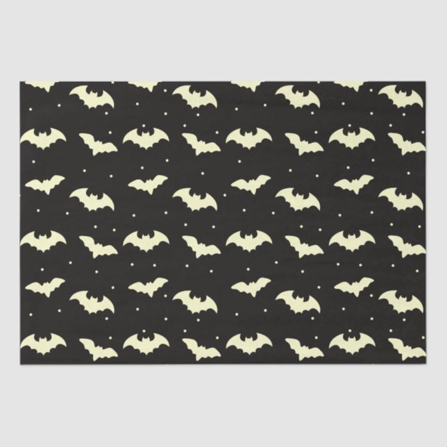 Black and Gold Bats Black Halloween Tissue Paper (Front)
