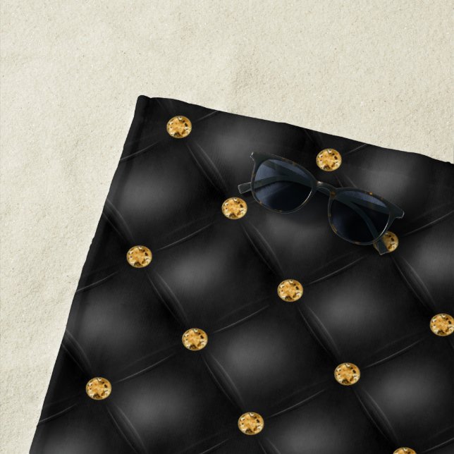 Black and Gold Beach Towel with Diamonds (In Situ)