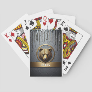 Black And Gold Bear Custom Name Design 🐻 Playing Cards