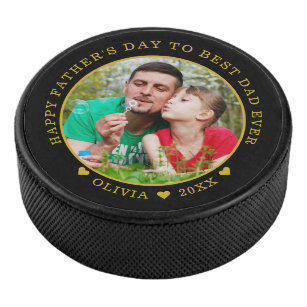 Black And Gold Best Dad Ever Father's Day Photo Hockey Puck