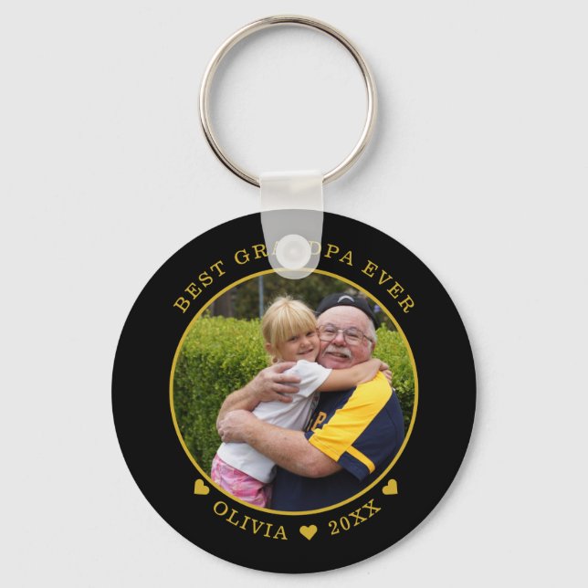 Black And Gold Best Grandpa Ever  Photo    Key Ring (Front)