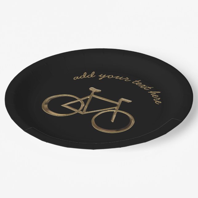 Black and Gold Bike Bicycle Cycling Cyclist Paper Plate (Angled)