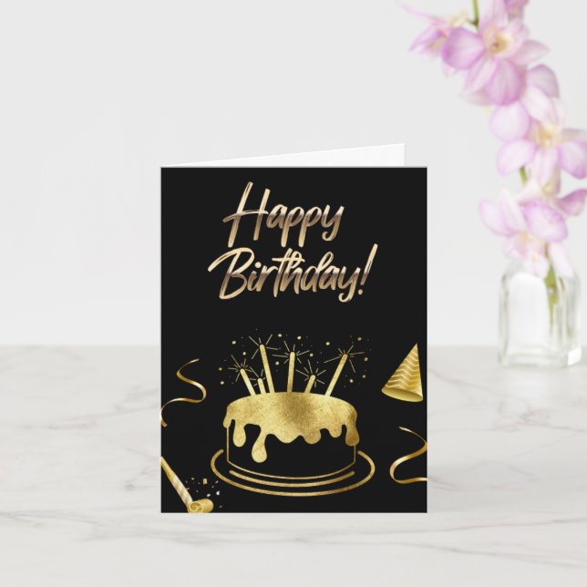 Black and Gold Birthday Card (Orchid)