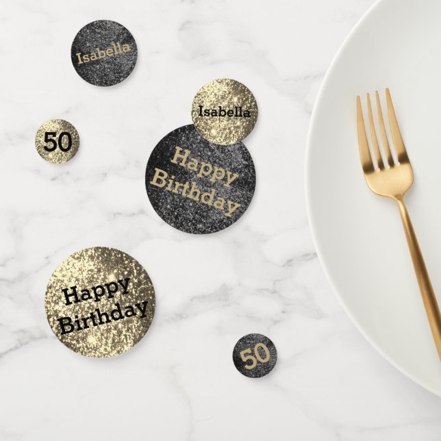 Black and Gold Birthday Glitter Confetti (Group)