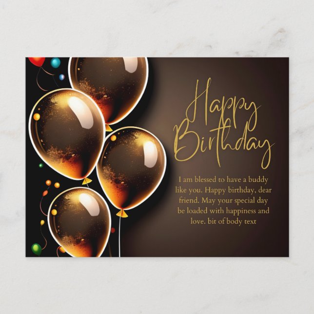 Black and Gold Birthday Invitation Postcard (Front)