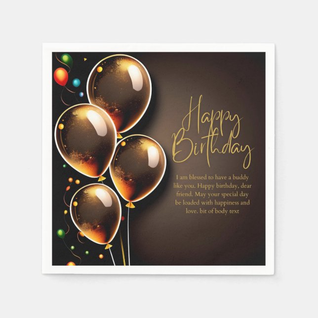 Black and Gold Birthday Napkin (Front)