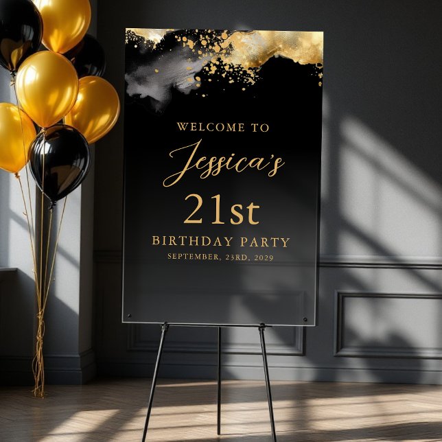 Black and Gold Birthday Party Event Welcome Sign (Creator Uploaded)