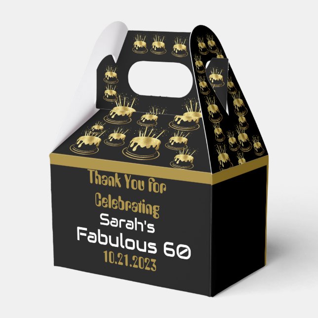 Black and Gold Birthday Party Gable Favour Box (Front Side)